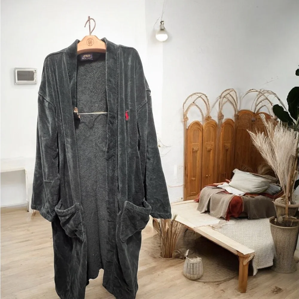 Polo ralph Lauren dark green cotton Textured bathrobe size S/M